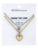 Bcbgeneration Share the Love One for You One for Me Gold and Light Antique Rhodium Plated Glass Lock and Key 16' I - Two Tone Colour