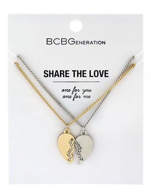 Bcbgeneration Share the Love One for You One for Me Light Antique Rhodium Plated Glass Broken Heart 16 Inch Neckla - Gold