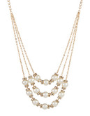 Expression 3 Row Pearl With Crystal Rondell Instrets Necklace - Beige