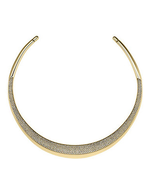 Michael Kors Gold Tone With Clear Pave Statement Choker Necklace - Gold
