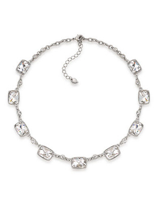 Carolee Deco Nights Emerald Collar Necklace Silver Tone Crystal Pendant Necklace - Silver
