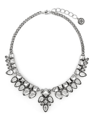 Bcbgeneration Drrrama Antique Rhodium Plated Base Metal Epoxy 16 inch Stone Frontal Necklace - Grey