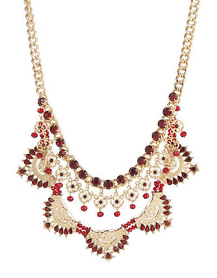 Expression Double Strand Embellished Filigree Necklace - Red