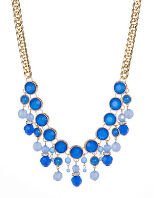 Expression Faceted Stone Frontal Drop Necklace - blue