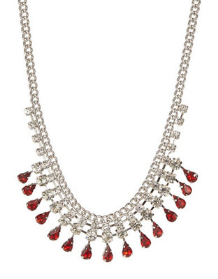 Expression Curb Chain Necklace with Rhinestones and Teardrops - Red