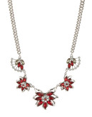Expression Crystal Flower and Navette Necklace - Red
