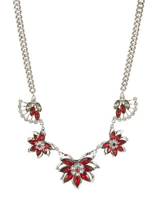 Expression Crystal Flower and Navette Necklace - Red