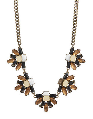 Expression Faceted Navette Stone Frontal Necklace - Brown
