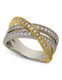 Crislu Highway Bands Gold Plated  Cubic Zirconia  Ring - Silver