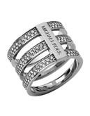 Michael Kors Silver Tone Clear Pave Tri Stack Barrel Ring - Rose Gold - 7