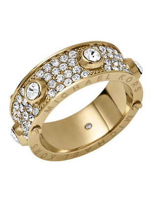 Michael Kors Gold Tone Astor Stud With Inset Clear  Center Stone And Pave Ring - Gold - 7