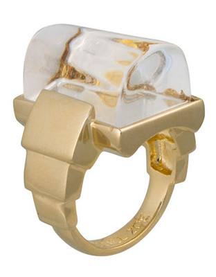 Rachel Zoe Custom Cut Facetted Deco Ring - GOLD CRYSTAL - 7