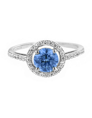 Flawless One Row Blue Halo Ring - Cubic Zirconia