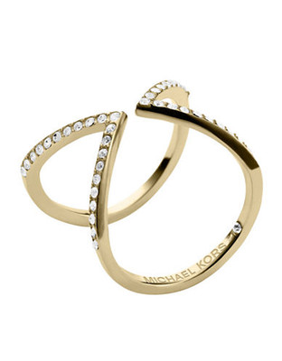 Michael Kors Gold Tone Clear Pave Delicate Open Arrow Ring - Gold - 8