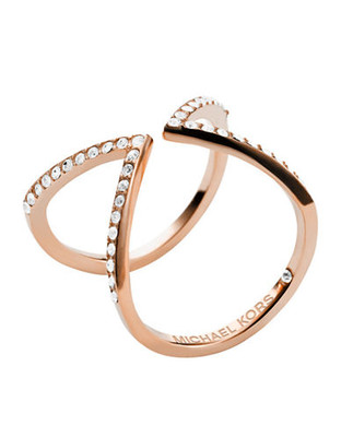 Michael Kors Rose Gold Tone Clear Pave Delicate Open Arrow Ring - Pink - 8