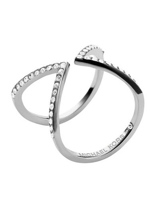 Michael Kors Silver Tone Clear Pave Delicate Open Arrow Ring - Silver - 7