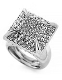Vince Camuto Glam Punk Items Light Rhodium Plated Base Metal Glass Pave Square Ring - Grey
