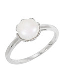 Expression Sterling Silver Crown Faux Pearl Ring - Silver