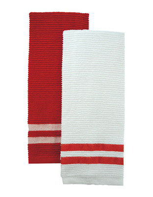 Jamie Oliver Set of 2 Terry Ribbed Towels - RED - 16 x 28