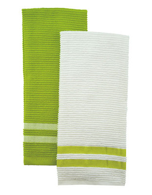 Jamie Oliver Set of 2 Terry Ribbed Towels - Green