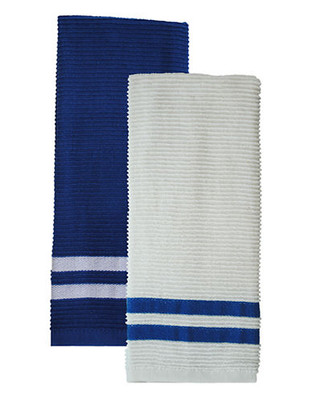 Jamie Oliver Set of 2 Terry Ribbed Towels - Blue