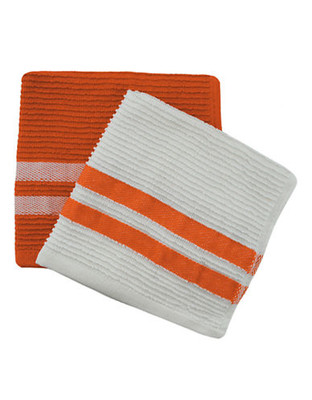 Jamie Oliver Set of 2 Terry Ribbed Dish Cloths - Orange - 13 x 13 Inches