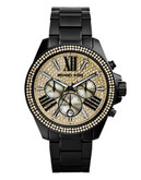Michael Kors Mid Size Black Tone Stainless Steel Wren Chronograph Glitz Watch - Black