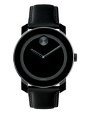 Movado Bold BOLD Mens Black & Leather Large Watch - Black