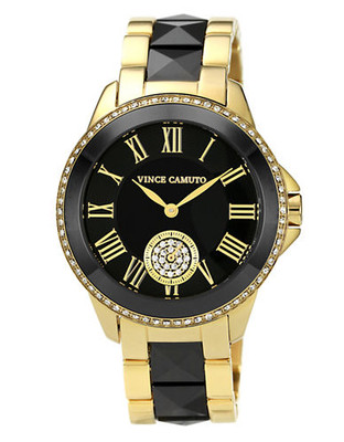 Vince Camuto Ceramic Pyramid Link Watch in Gold and Black - Black