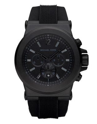 Michael Kors Men's  Black Silicone Strap And Black Dial Watch - Black