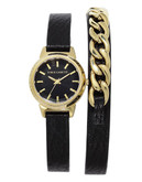 Vince Camuto Ladies Stainless Steel Gold Case Band Black Leather Strap - Black