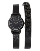 Vince Camuto Ladies Stainless Steel Black Case Band Black Leather Strap - Black