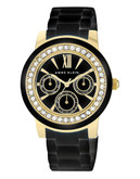 Anne Klein Round gold tone case with gold and black ceramic band and black dial - Black