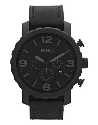 Fossil Mens  Nate Black Leather Watch - Black