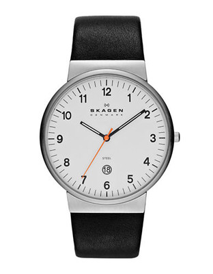 Skagen Denmark Klassik Men's Three-Hand Date Leather Watch - Black