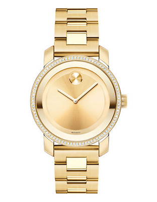 Movado Bold Womens Gold Plated Stainless Diamonds Gold Stainless Steel Bracelet Watch - Gold