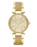 Michael Kors Horn Acetate and Gold Tone Stainless Steel Parker Chronograph Glitz Watch - Gold