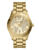 Michael Kors Mid Size Gold Tone Stainless Steel Layton Three Hand Glitz Watch - Gold