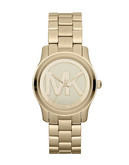 Michael Kors Mid Size Runway Logo Three Hand Watch - Gold