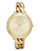 Michael Kors Mid Size Gold Tone Stainless Steel Slim Runway Three Hand Watch - Gold
