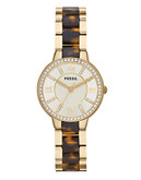 Fossil Virginia Three Hand Stainless Steel Watch - Gold-Tone with Tort - Gold