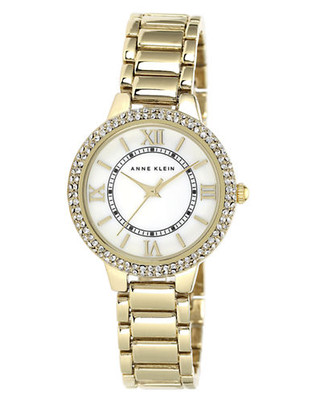 Anne Klein Gold tone link band watch with crystals on the bezel - Gold