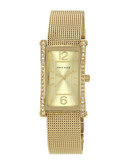 Anne Klein Gold tone rectangular watch with crystals and gold tone mesh band - GOLD
