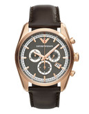 Emporio Armani Mens Rose Gold Chronograph on Brown Leather Strap - BROWN