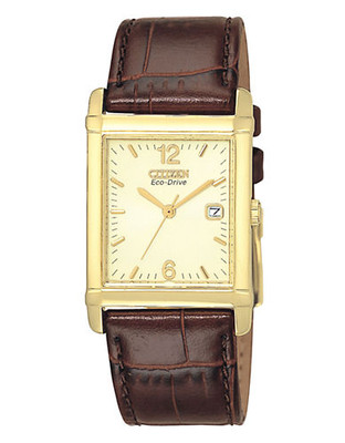 Citizen Men's Brown and Gold Leather Watch - Brown/Gold Tone