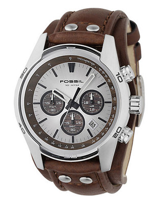 Fossil Mens  Tan Dial With Brown Leather Strap Watch - Brown