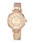 Anne Klein Rosegold tone large face watch with a light pink patterned leather strap and rosegold tone lugs - ROSE GOLD