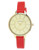 Anne Klein Gold tone open face watch with smooth brown red leather strap - Red