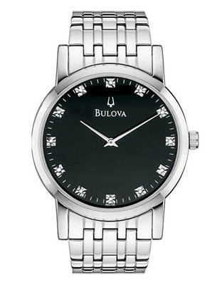 Bulova Men's Quartz Diamond Watch - Silver/Black