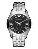 Emporio Armani Large Round Black Dial with Subsecond on Stainless Steel Bracelet - Silver